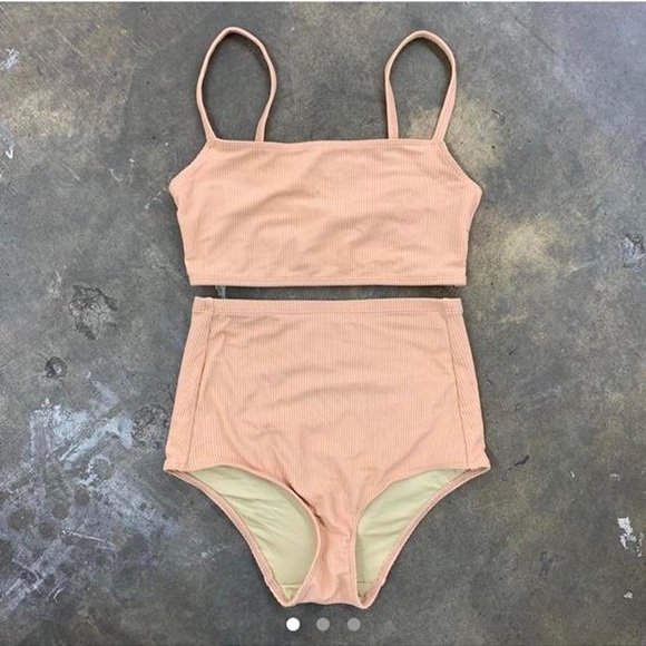 LOS ANGELES APPAREL Blush Pink Ribbed Swimsuit - Size XS - Picture 3 of 4